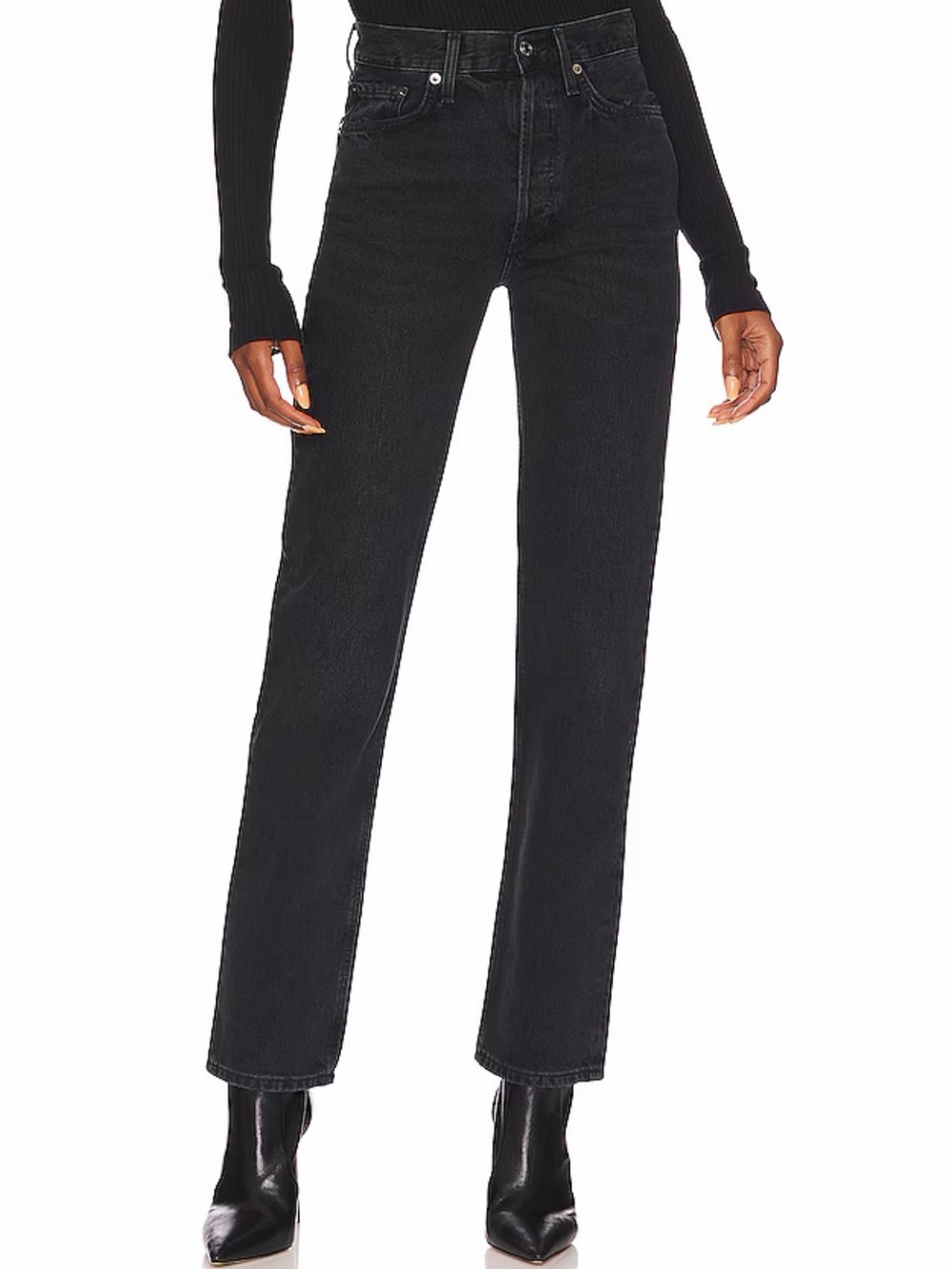 Lana Mid Rise Straight Jeans in Conduct
 - Black